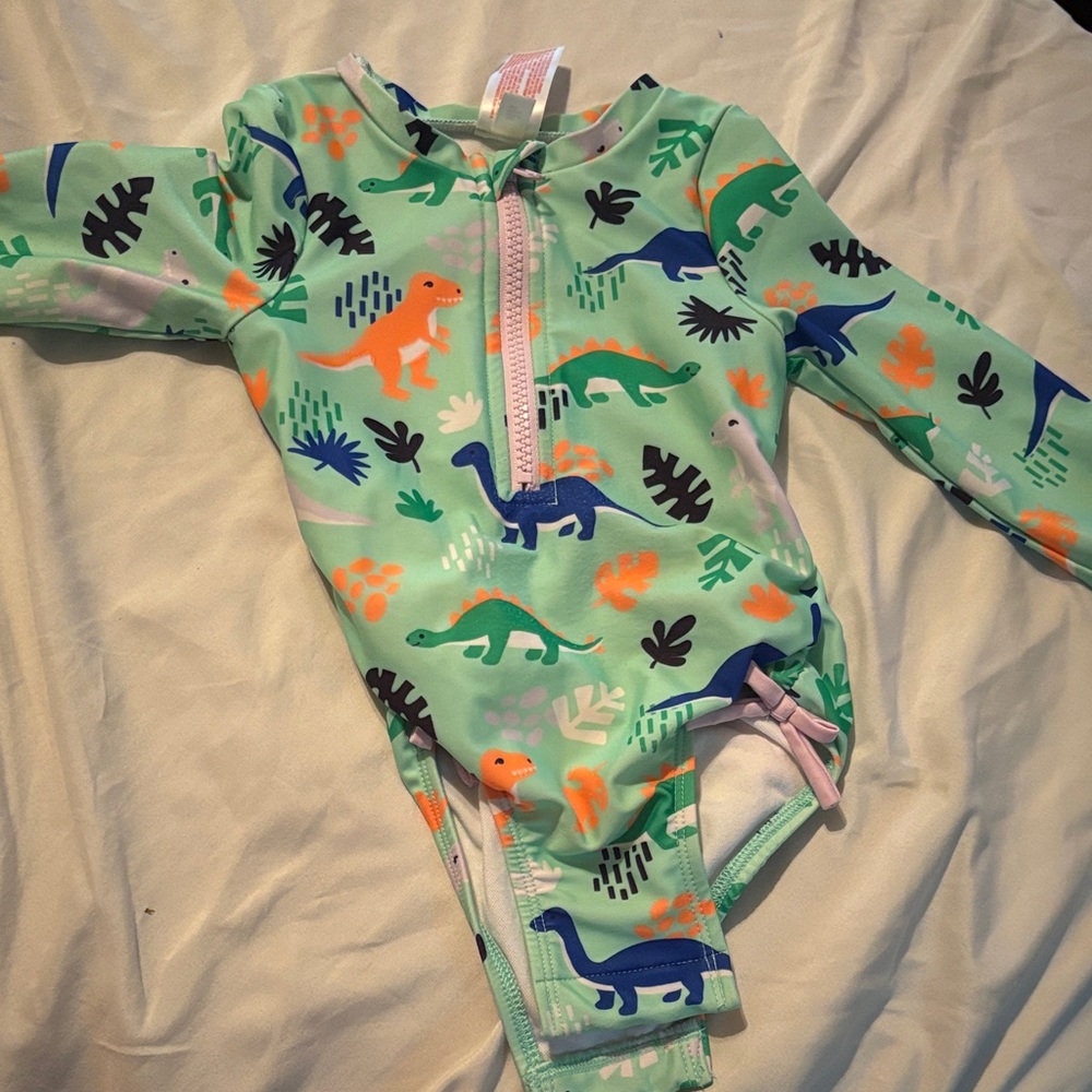 Cat & Jack Green Dinosaur Print Kids Rashguard